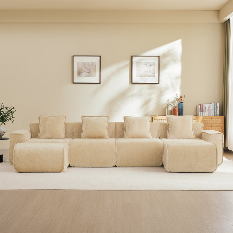 4-Seater Modular U-Shaped Velvet Sectional Sofa - Light Camel Velvet