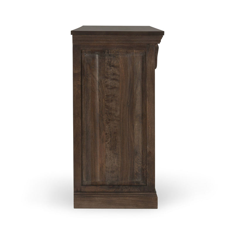 Cocoa brown wood 9-drawer dresser side panel with dark top rail