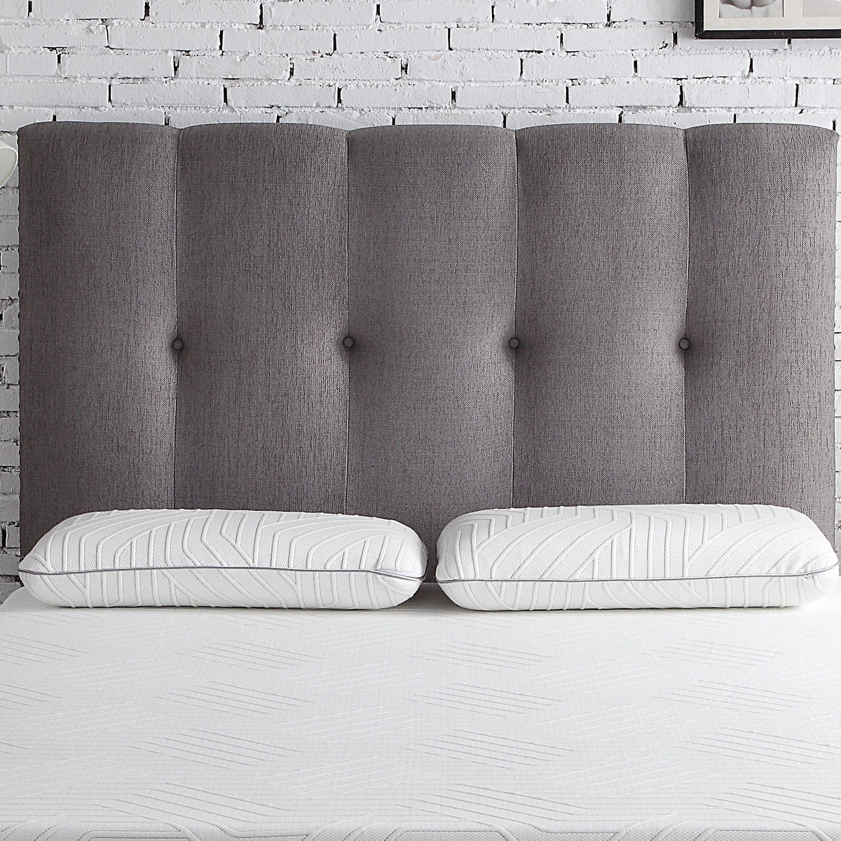 Queen Size Tufted Upholstered Headboard With Nailhead Trim - Gray