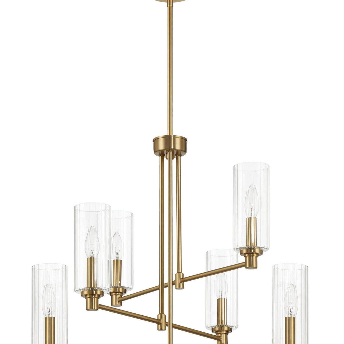 Timeless - 6 Lights Chandelier With Clear Ribbed Satin - Antique Brass / Clear / Gold
