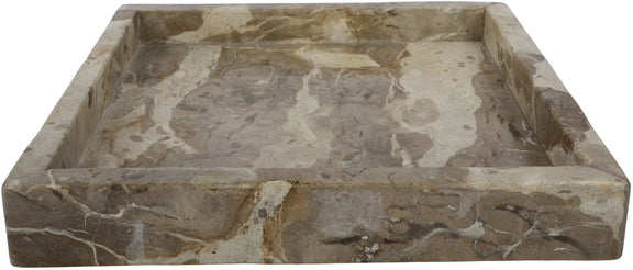 Rectangular taupe and gray marble tray with irregular stone veining