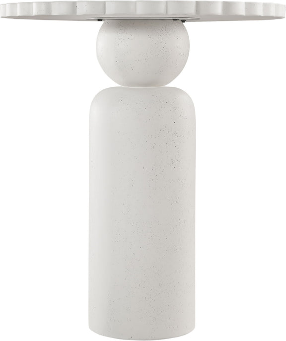 Indoor/outdoor table pedestal base with white speckled finish and rounded cylinders