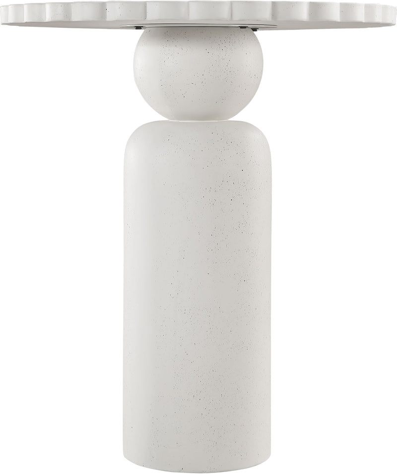 Indoor/outdoor table pedestal base with white speckled finish and rounded cylinders