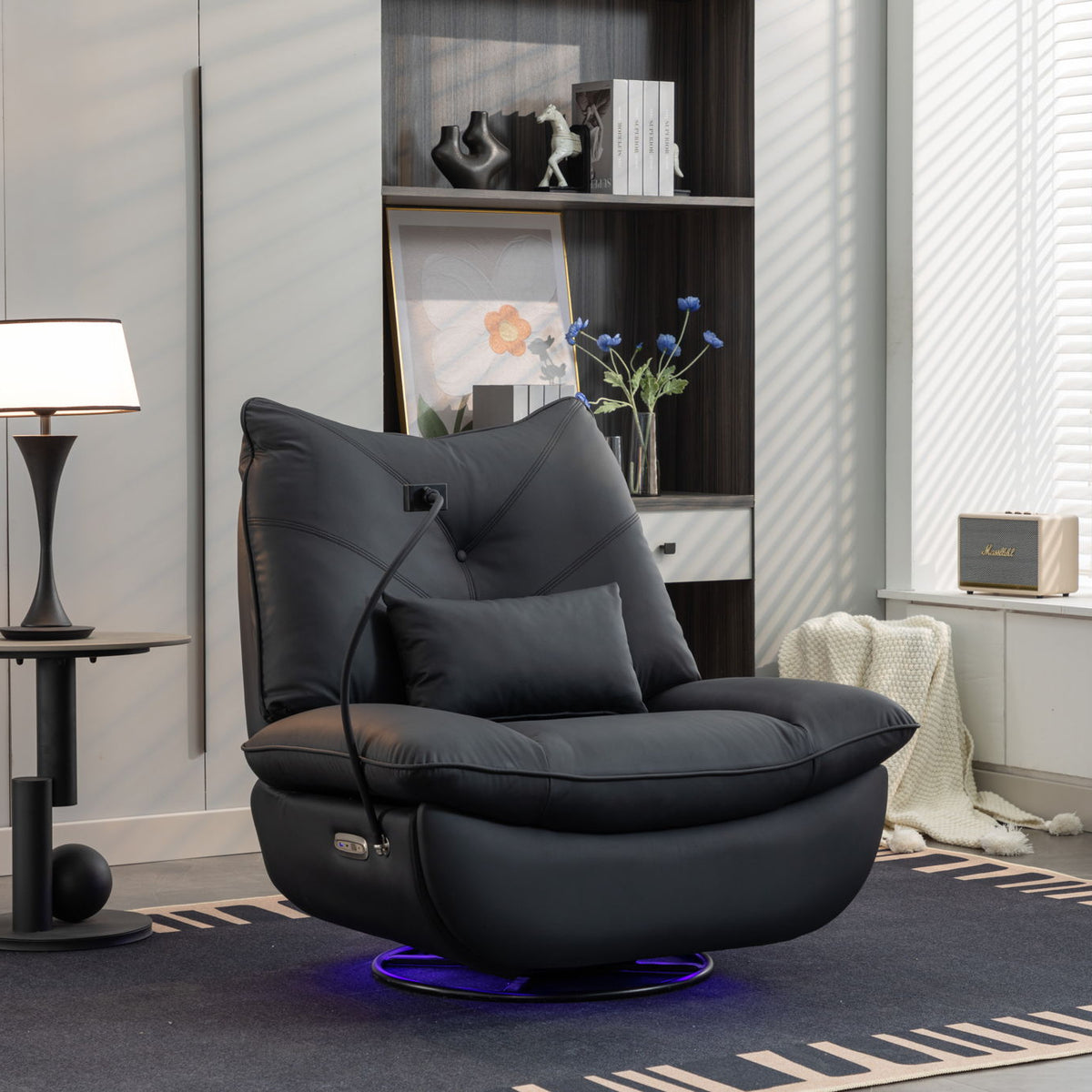 270 Swivel Glider Recliner Chair, Power Recliner Rocking Chair, USB Port Charge For Nursery Chair With Atmosphere Lamp For Living Room Bedroom Apartment