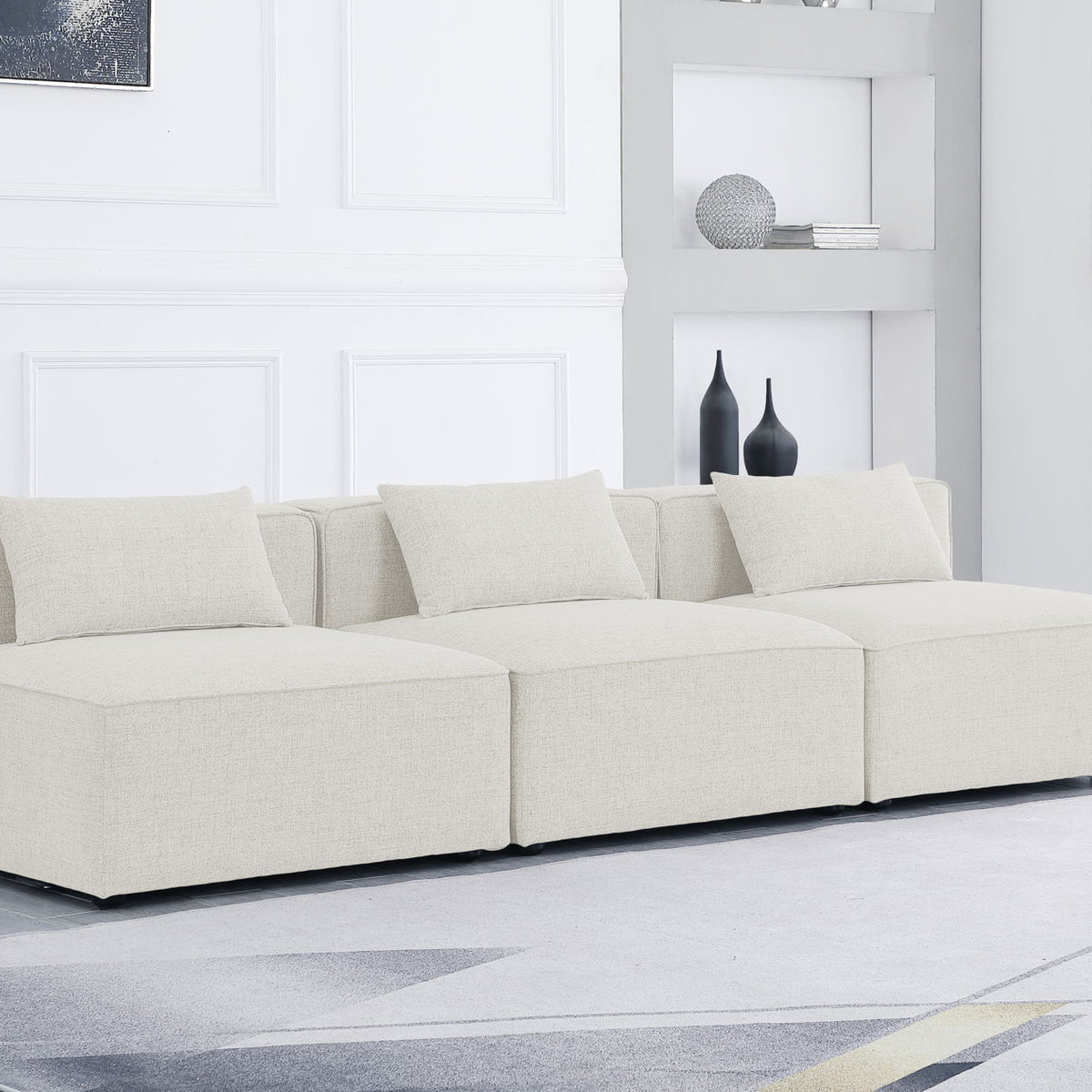 Cube - Linen Modular 3 Seat Armless Sofa