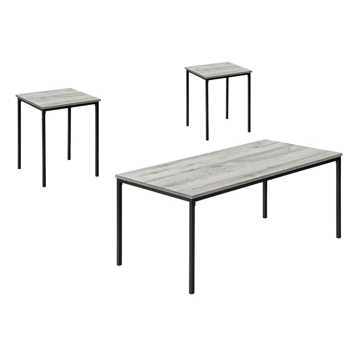 3-piece coffee table set with gray marble-look tops and black metal legs