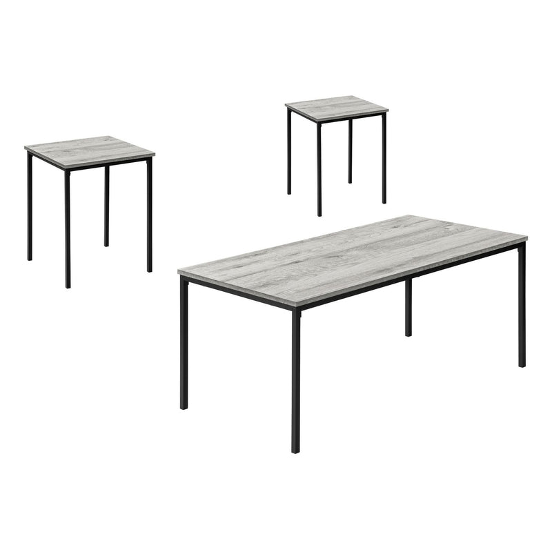 3-piece coffee table set with gray marble-look tops and black metal legs