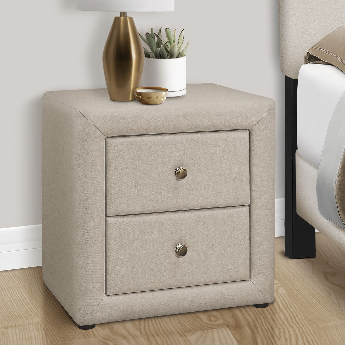 Nightstand, Storage Drawer Versatile Use, Upholstered, Transitional