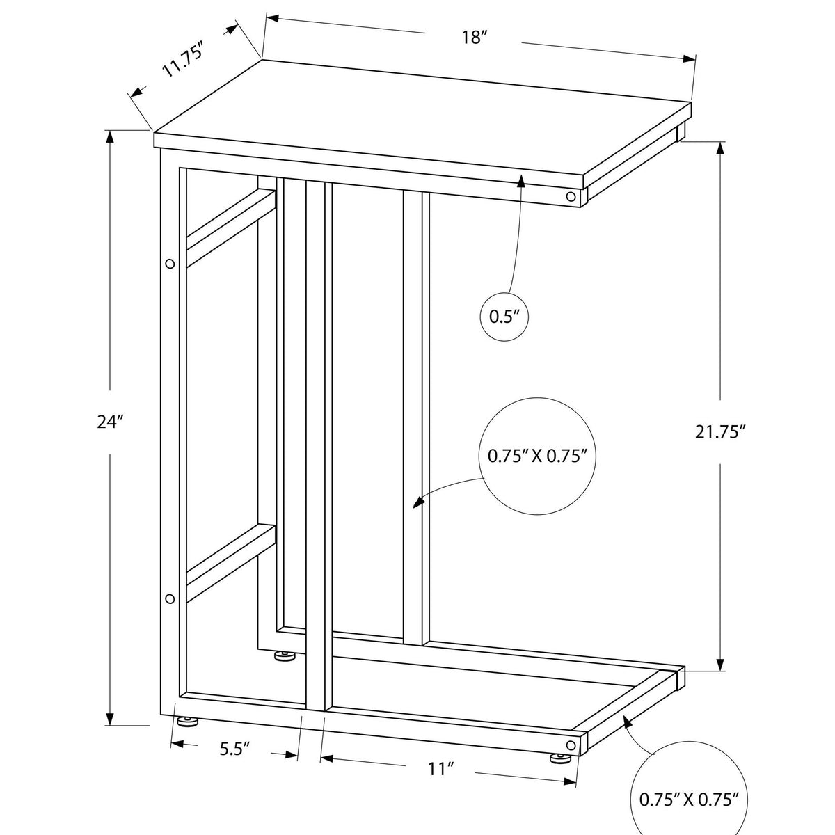 Accent Table, C - Shaped, Modern Design - Black