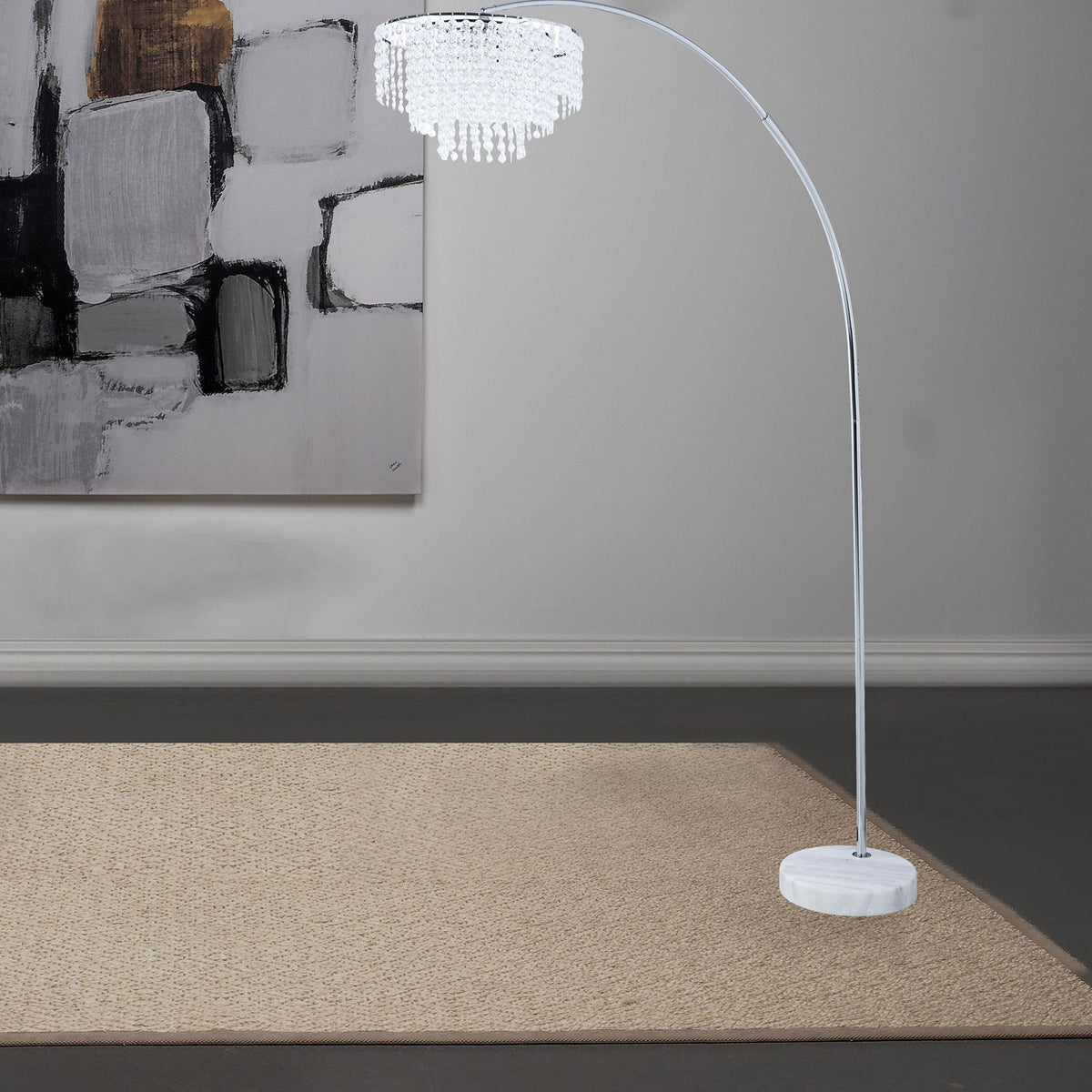 Shirley 86-inch Hanging Crystal Arc Metal Floor Lamp Chrome