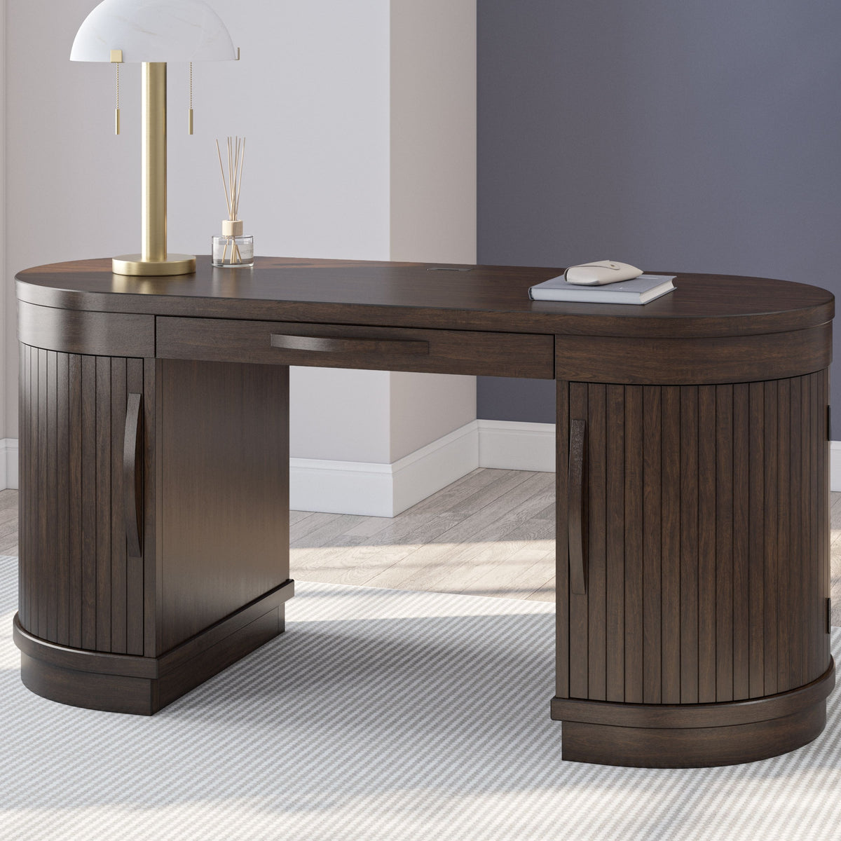 Korestone - Warm Brown - 3 Pc. - Home Office Desk, Chair, Credenza