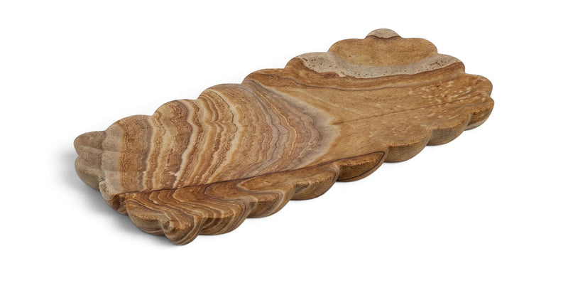 Sandstone serving tray in natural sand tones with wavy scalloped edges
