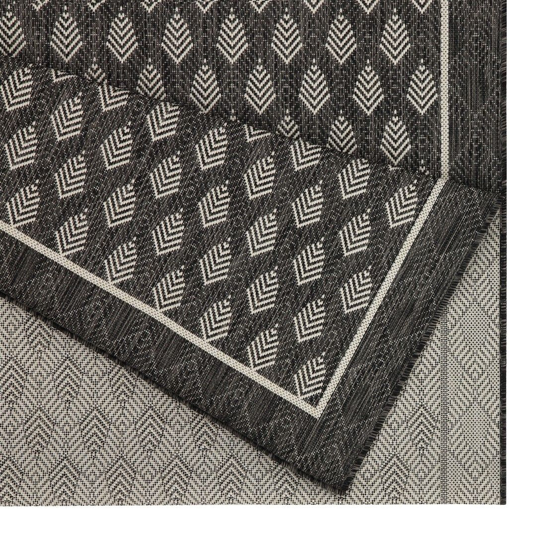 Dark gray rug close-up with white diamond and zigzag pattern