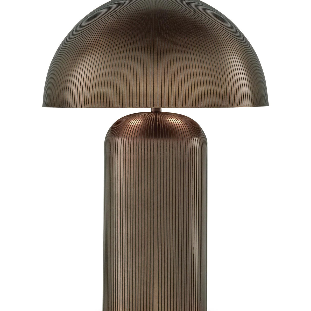 Dorriham metal table lamp, light bronze ribbed dome shade over column base
