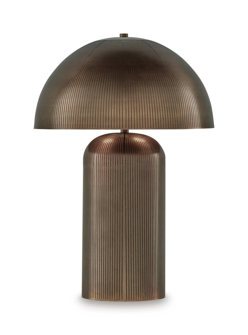 Dorriham metal table lamp, light bronze ribbed dome shade over column base