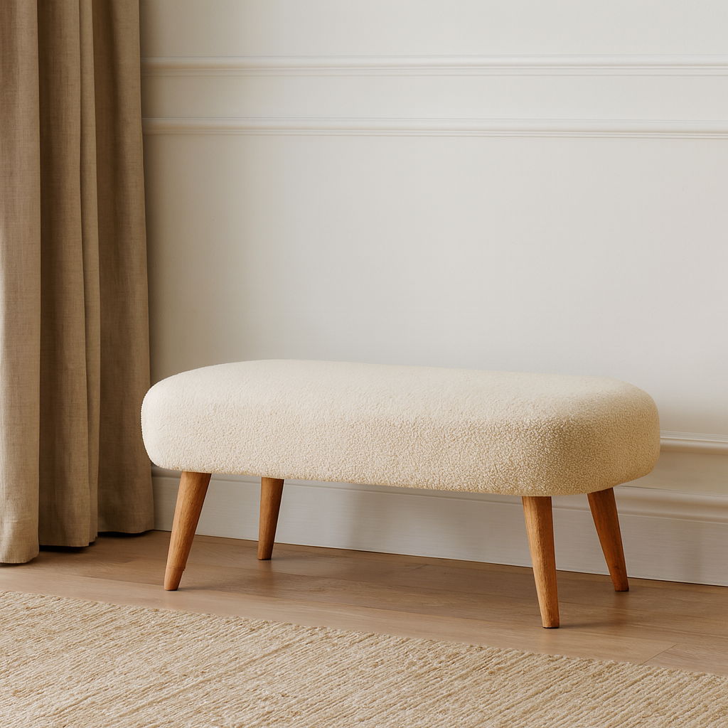 Boucle Hallway Bench - Cream