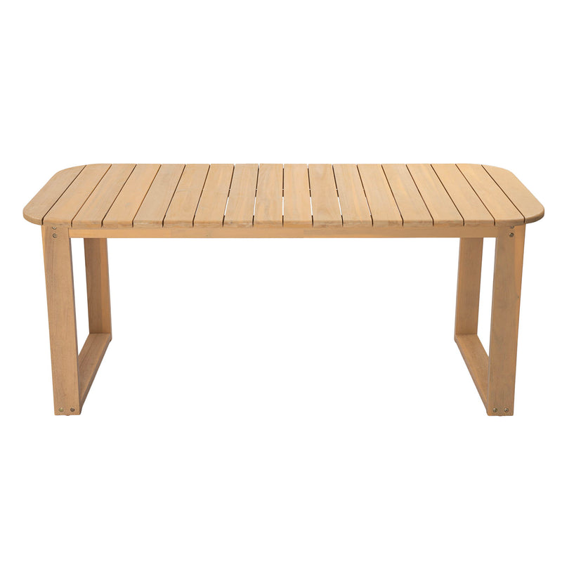 Rectangular Outdoor Dining Table With Slatted Top And U - Shaped Leg Frame For Backyard - Light Teak