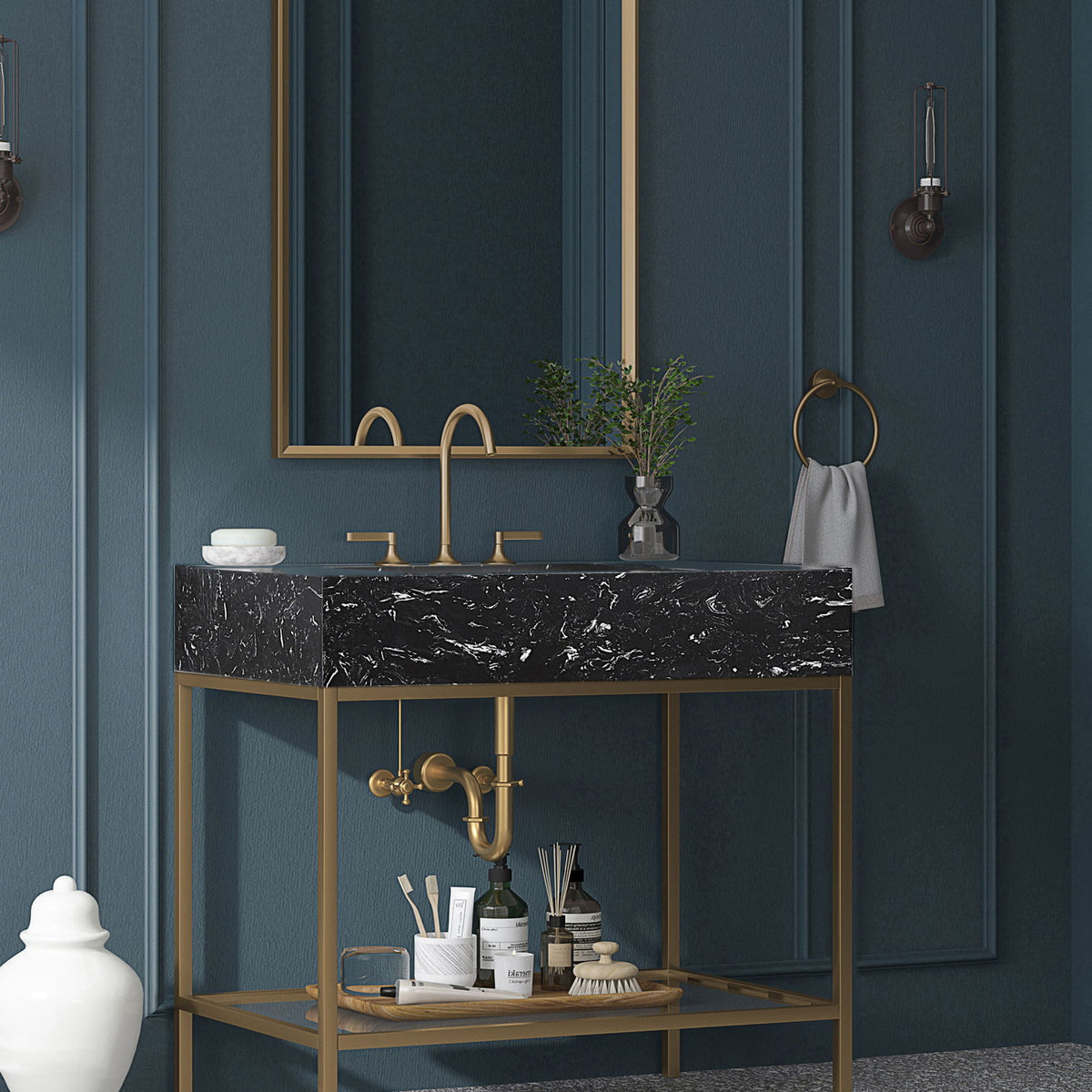 Marmo - Engineered Marble Bathroom Vanity With Gold Base