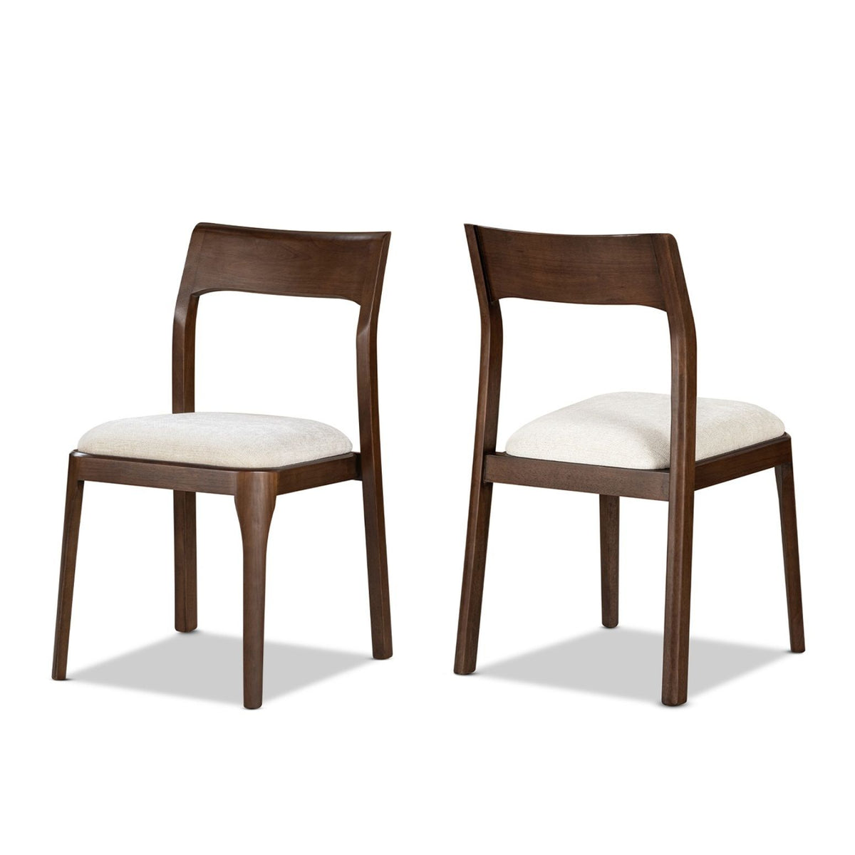 Bryson dining chair set of 2 with light beige upholstered seats and dark wood frames
