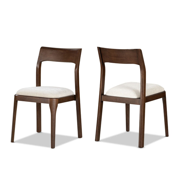 Bryson dining chair set of 2 with light beige upholstered seats and dark wood frames