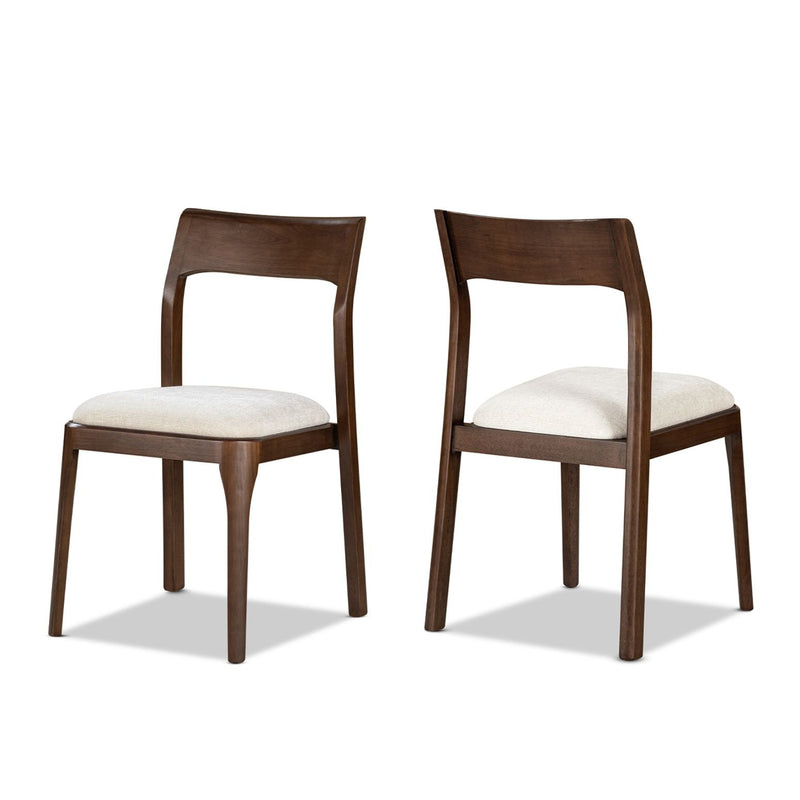 Bryson dining chair set of 2 with light beige upholstered seats and dark wood frames