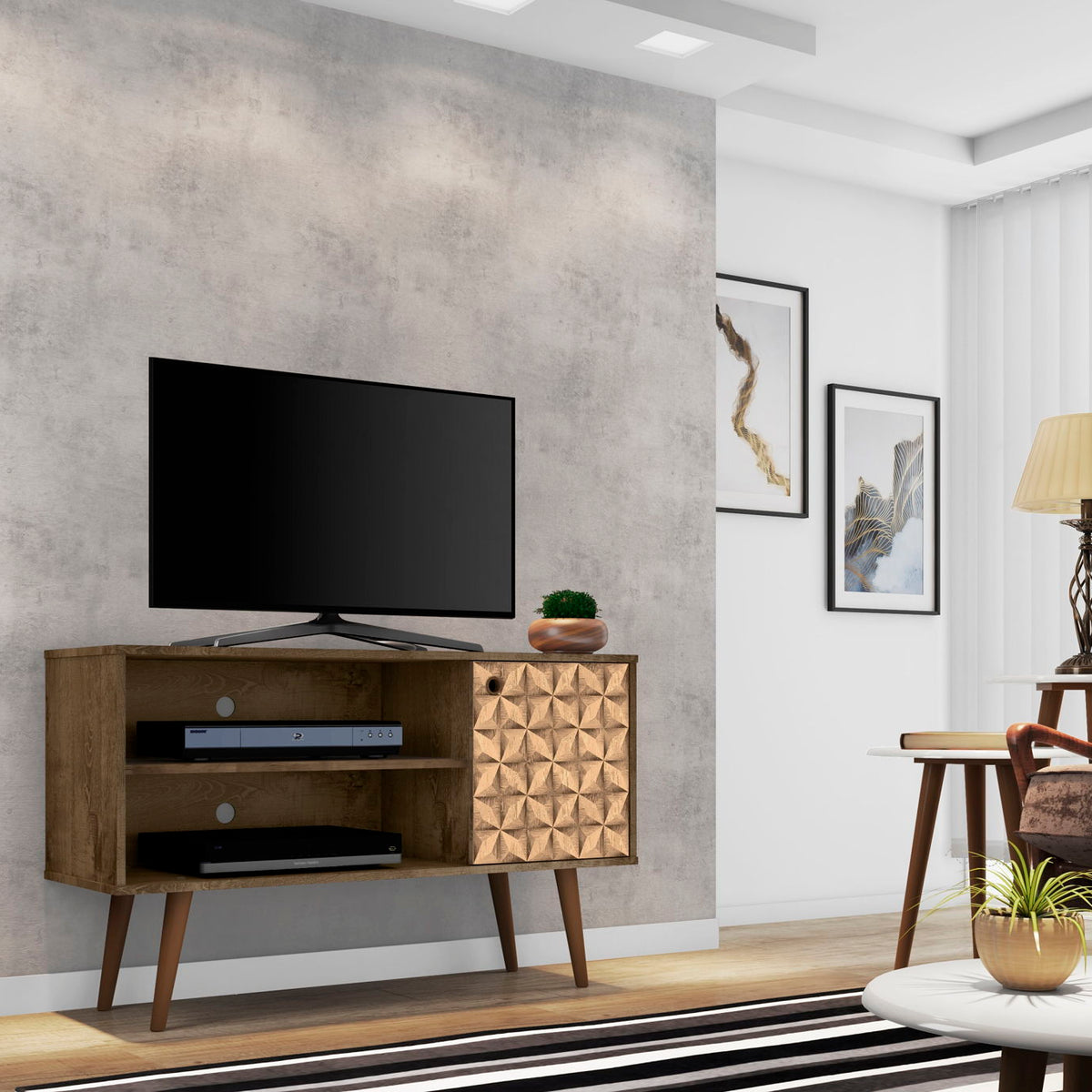 Manhattan Liberty - TV Stand With Rustic Brown Frame