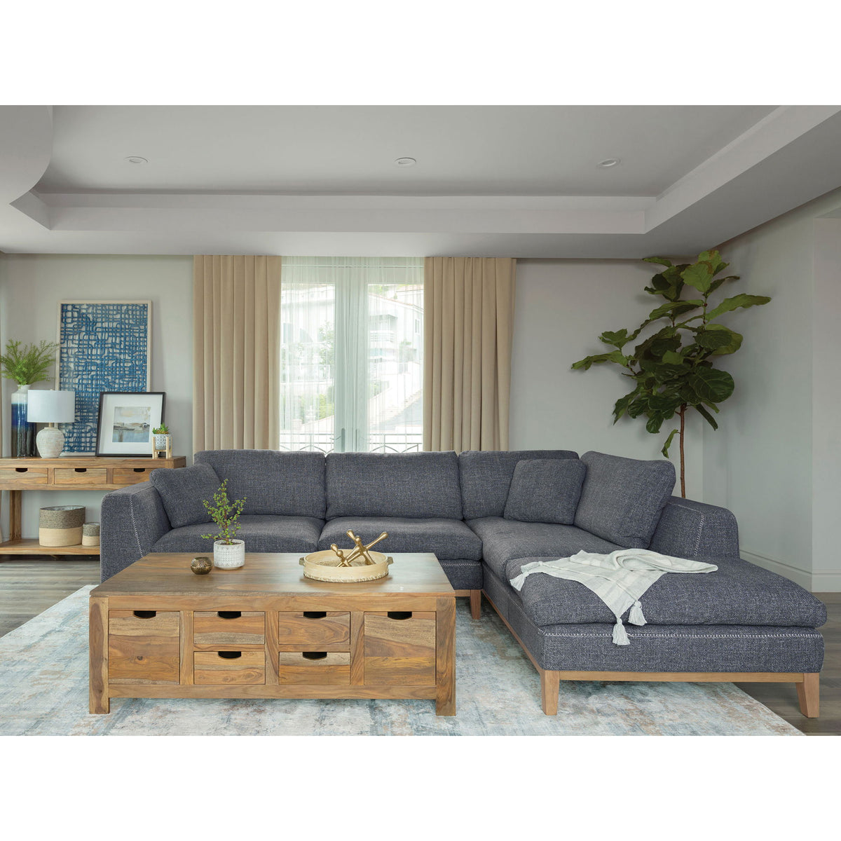 Harlan - L-Shape Upholstered Sectional With Pillows - Gray