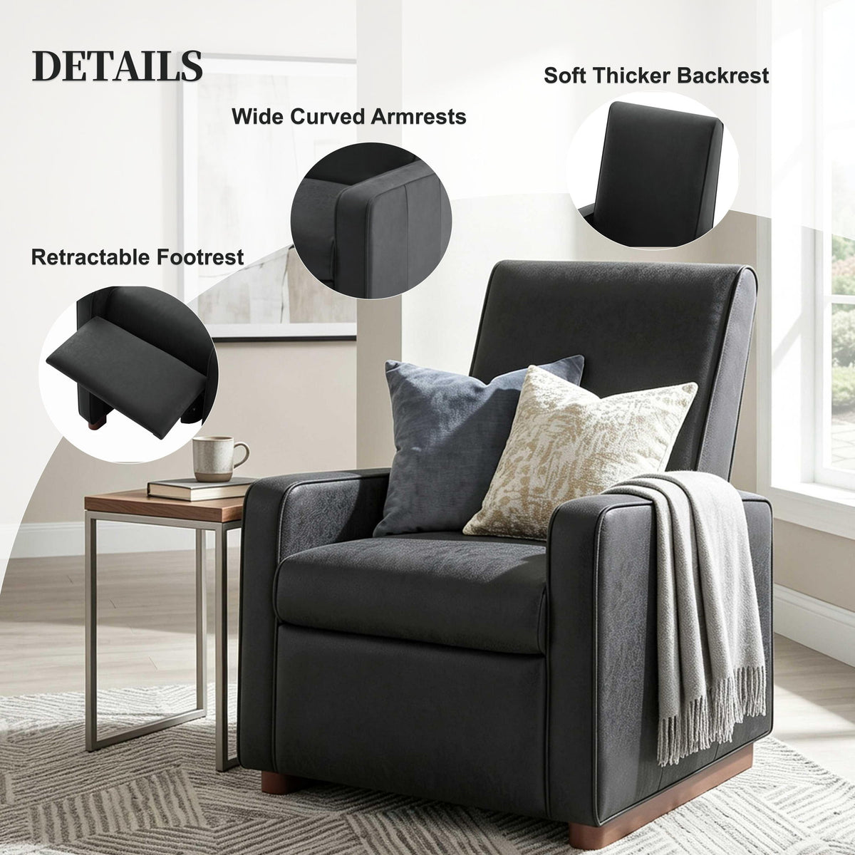 Manual Recliner Chair, 2 Position With 160° Adjustable Backrest For Living Room