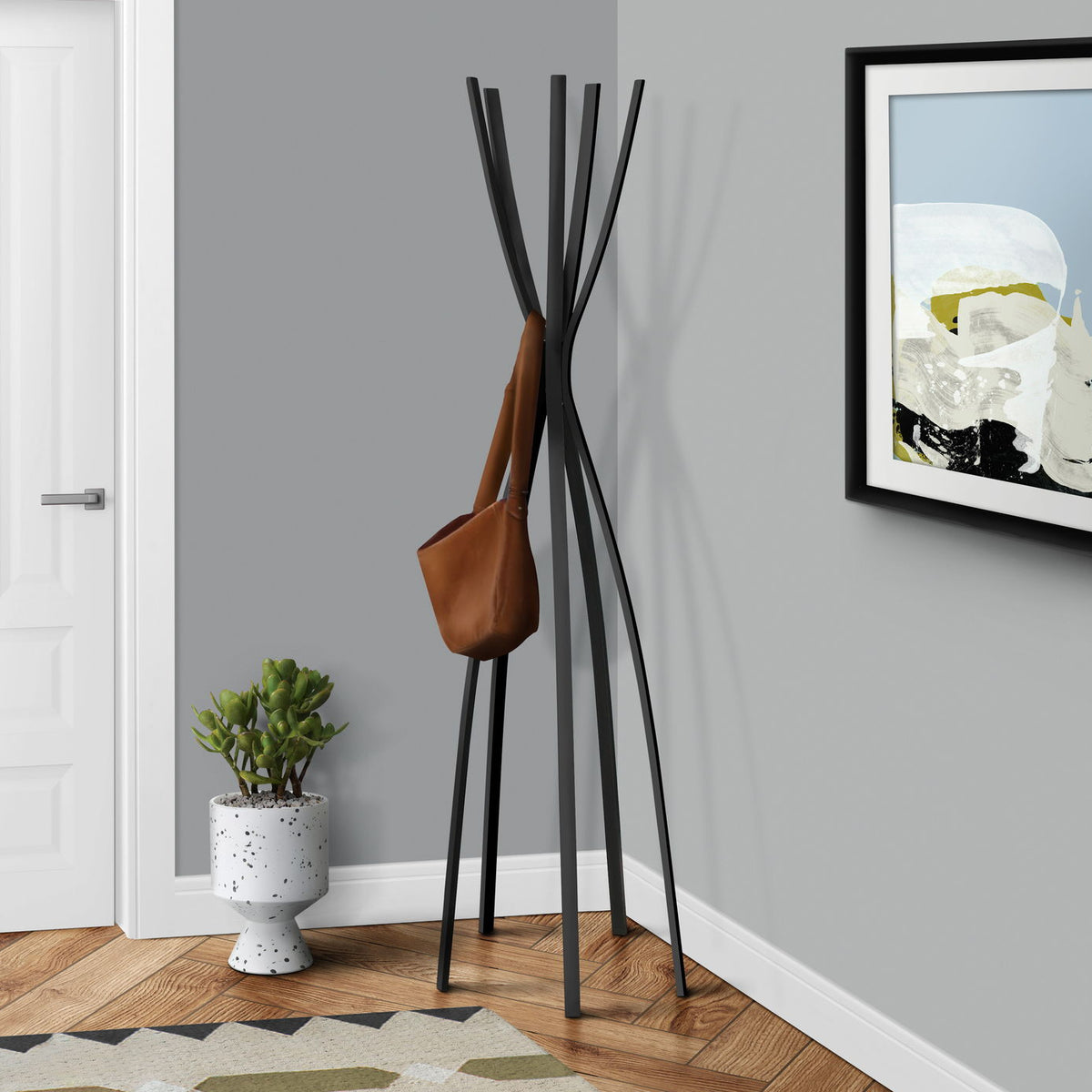 Free Standing Coat Rack 5 Hooks For Entryway - Black