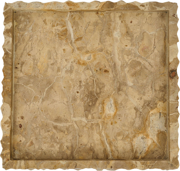 Genuine marble tray with rectangular rim, beige stone with vein and speckle details.