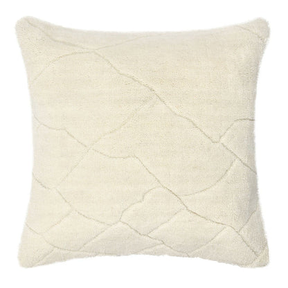 Ivory square pillow with an irregular stitched geometric pattern