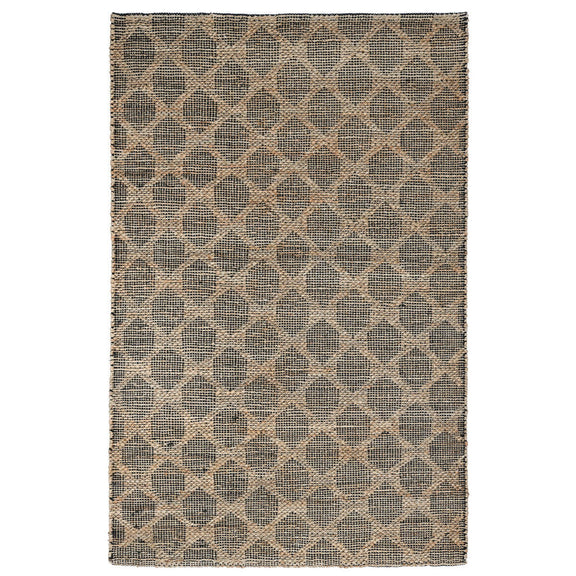 Mojave rug with textured diamond pattern and tight flatweave finish in black and natural
