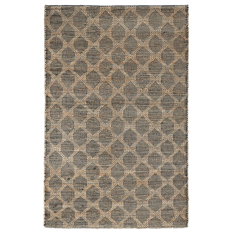 Mojave rug with textured diamond pattern and tight flatweave finish in black and natural