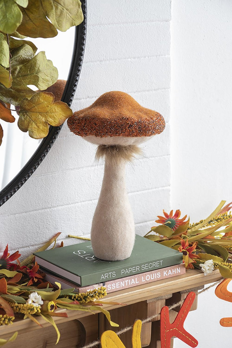 Mushroom Holiday Ornament, For Harvest Festival Fall Festival & Thanksgiving Table Decorations (Set of 2) - Beige / Orange