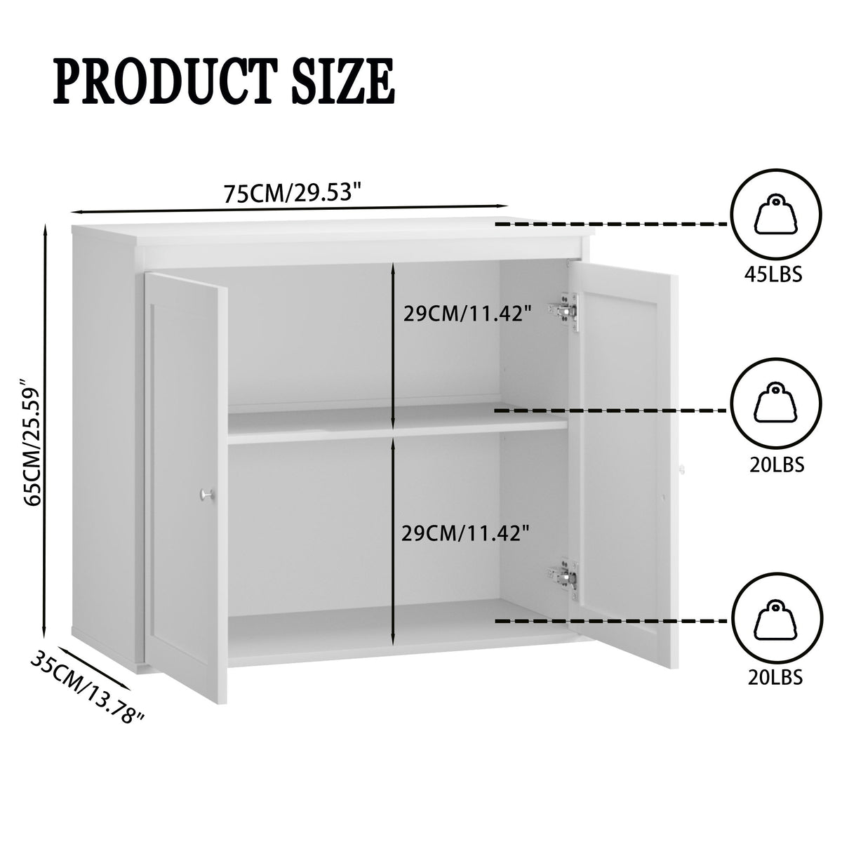 Kitchen Storage Cabinet With Double Doors, Adjustable Shelves, Sideboard Buffet For Dining Room - White