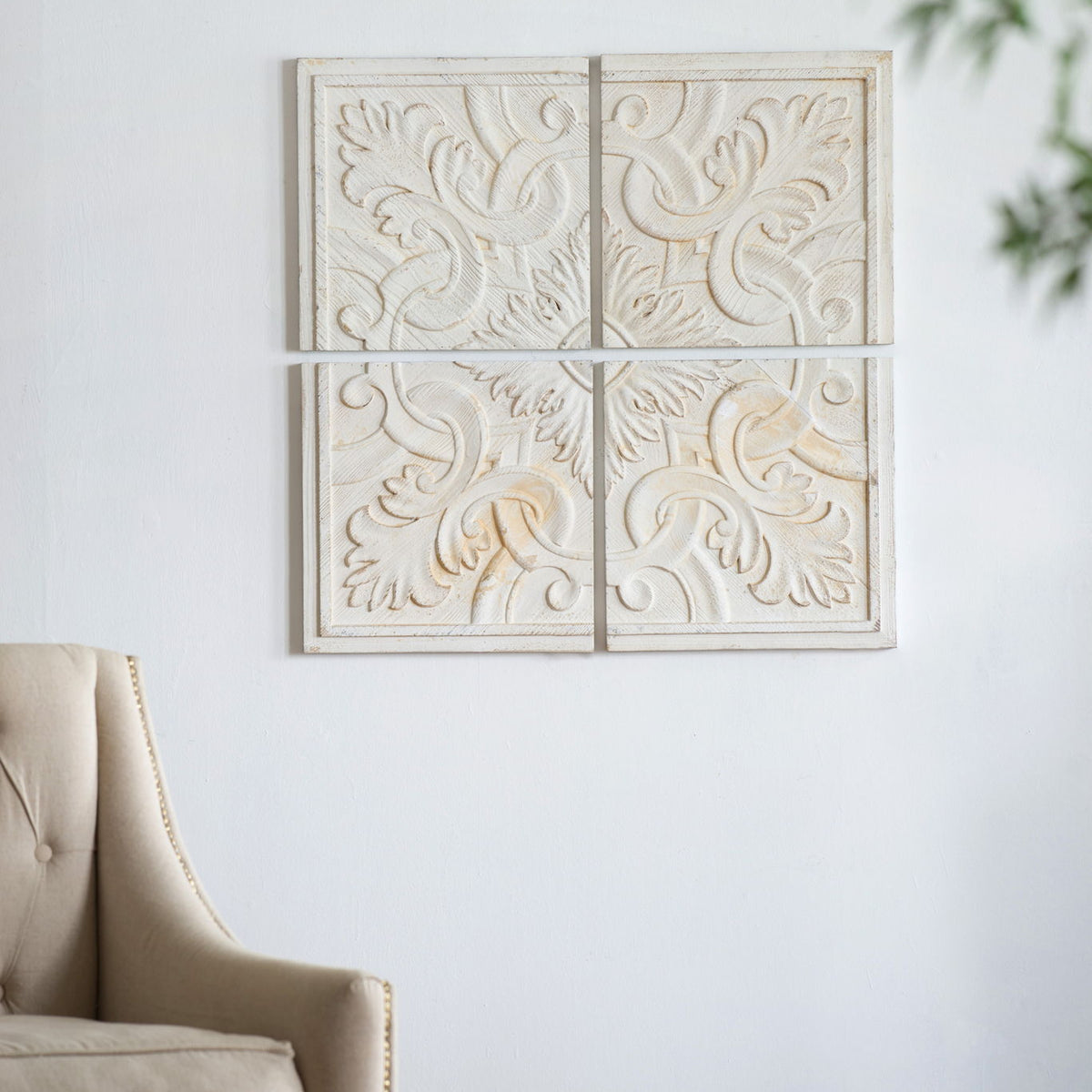 Distressed Wooden Square Wall Panels (Set of 4) - White