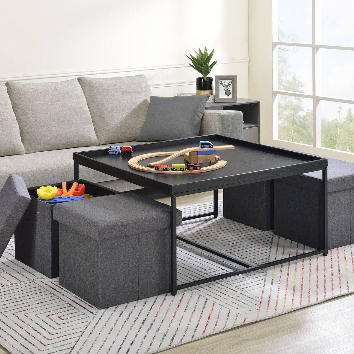 Vinny - Wood Grain Coffee Table Set With Raised Edges