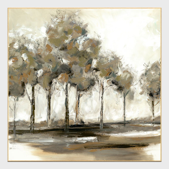 Framed abstract wall art with sweeping cloud-like brushstrokes and dark vertical marks