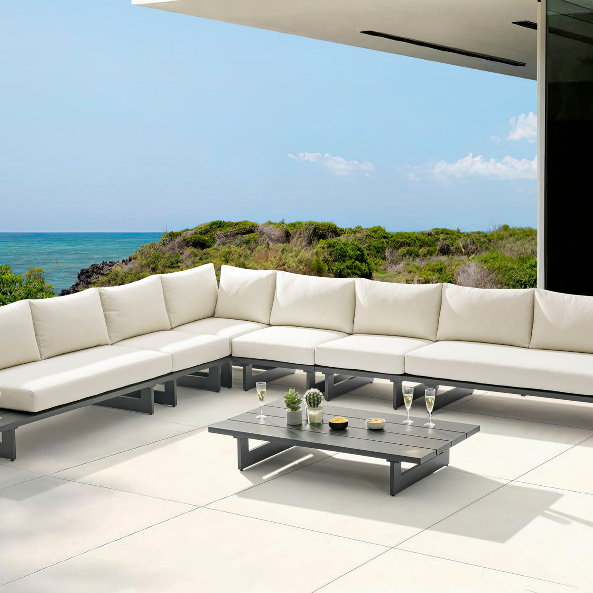 Maldives - 6 Piece Water Resistant Outdoor Patio Modular Sectional With Gray Base