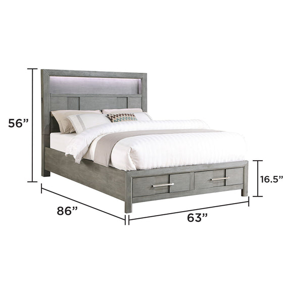 Dark gray storage bedroom bed with two under-drawer storage sections