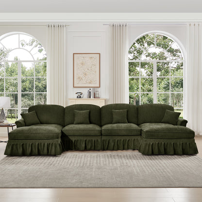 4-Seater Modular U-Shaped Chenille Sectional Sofa - Green Chenille