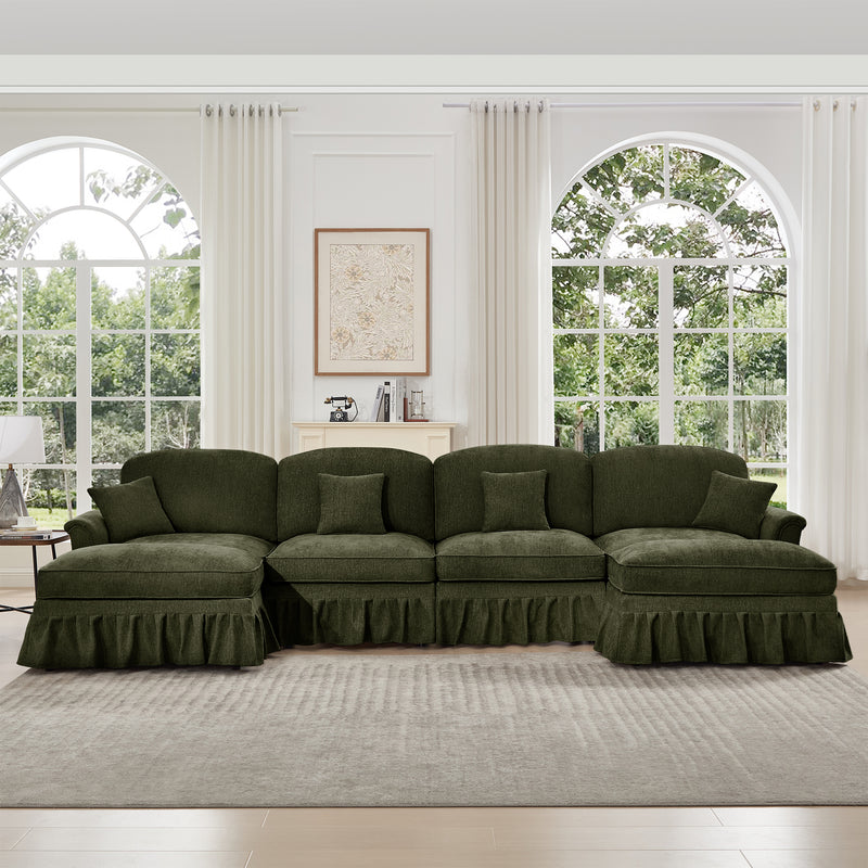 4-Seater Modular U-Shaped Chenille Sectional Sofa - Green Chenille