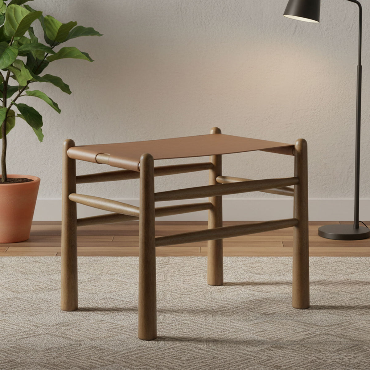 Santos - Faux Leather Upholstered Bench - Walnut Frame