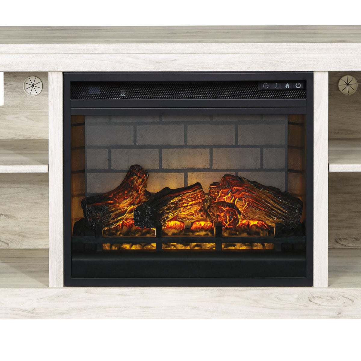 Bellaby - Whitewash - 63" TV Stand With Faux Firebrick Fireplace Insert