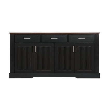 Black sideboard buffet cabinet with 4 fluted doors and 3 drawers