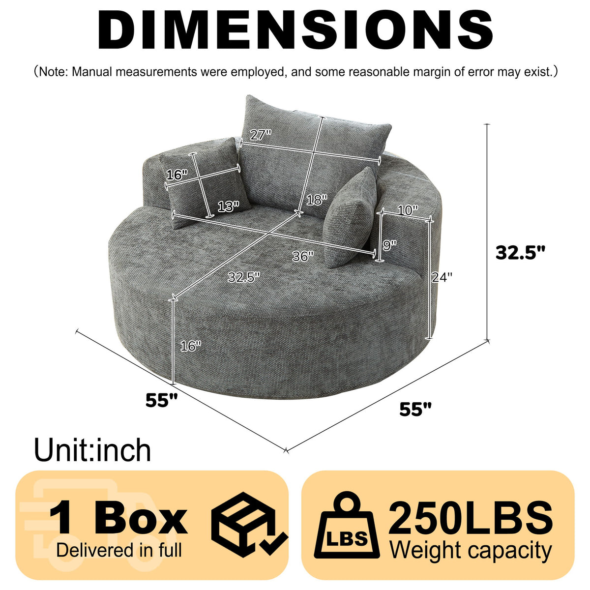 Single Sofa, Sleeper Chair For Living Room - Gray