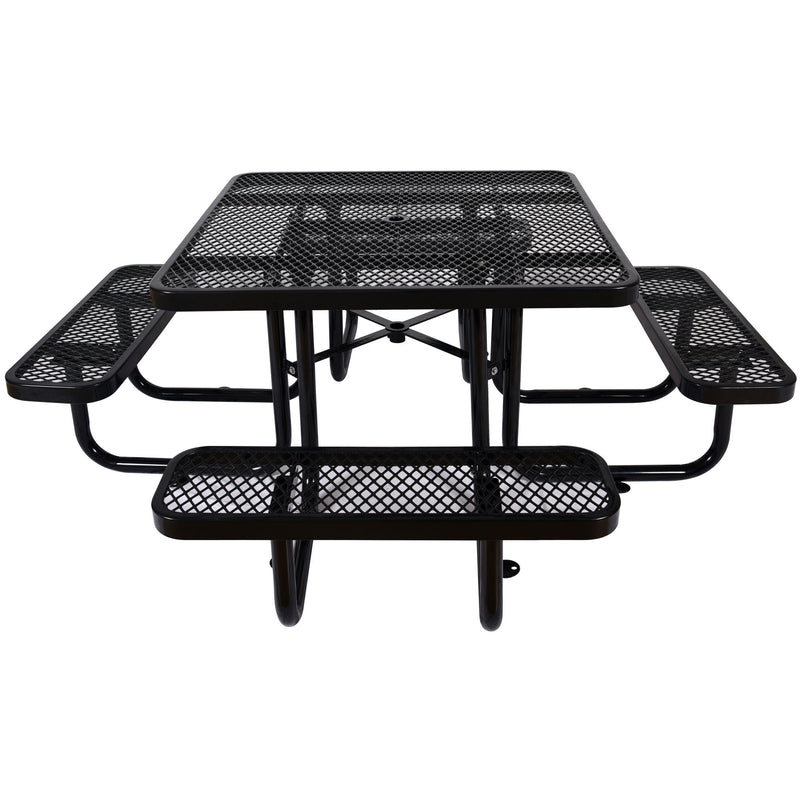 Square Outdoor Steel Picnic Table, With Umbrella Pole