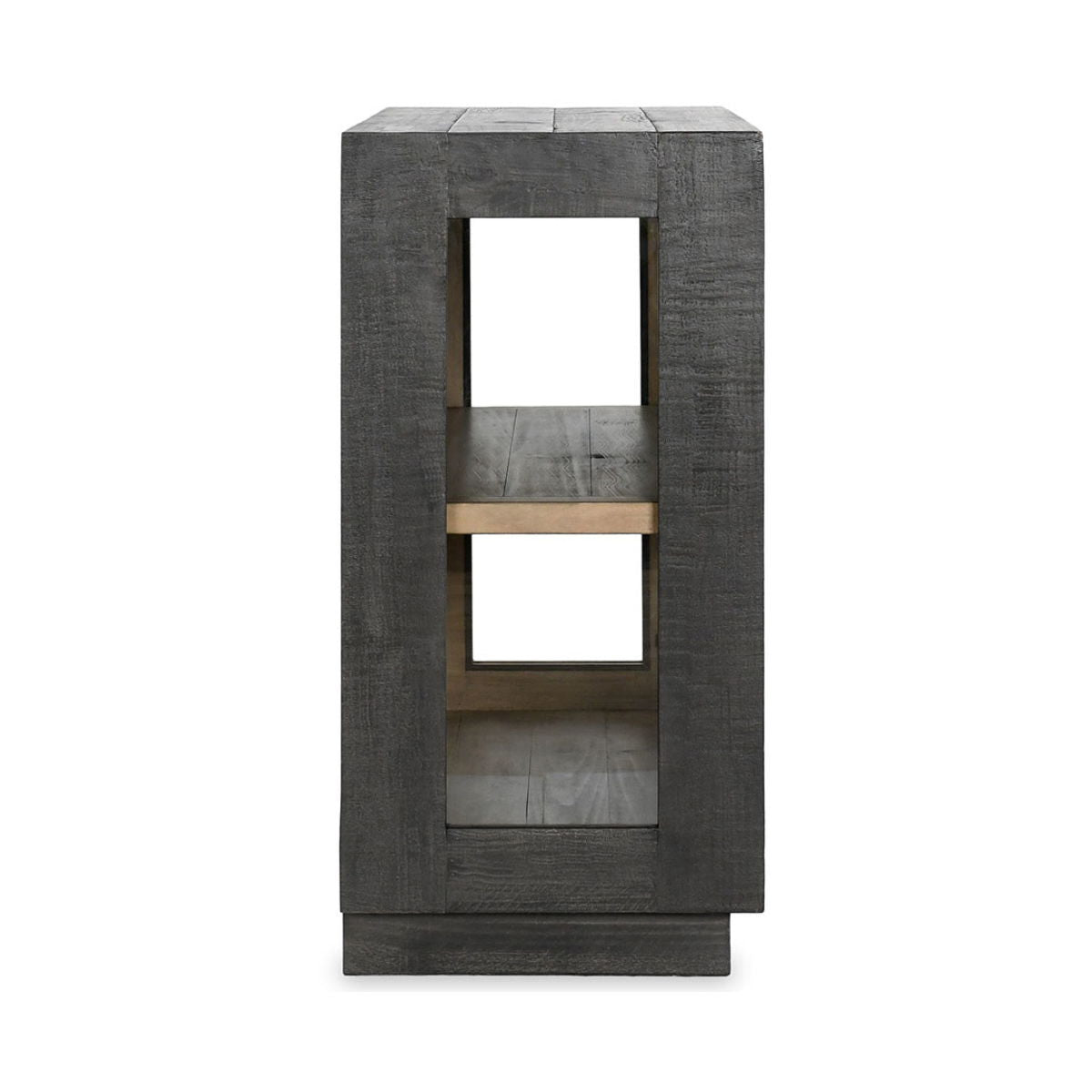 Antique black 2-door cabinet with two interior shelves and reclaimed pine finish