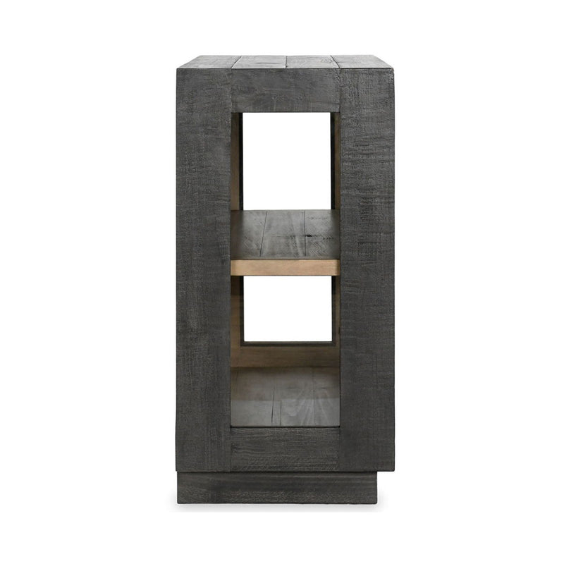 Antique black 2-door cabinet with two interior shelves and reclaimed pine finish