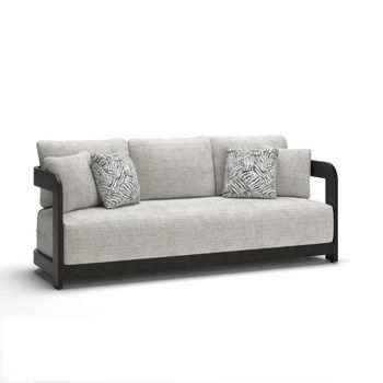 Salina Bay gray sofa with black frame and two patterned cushions
